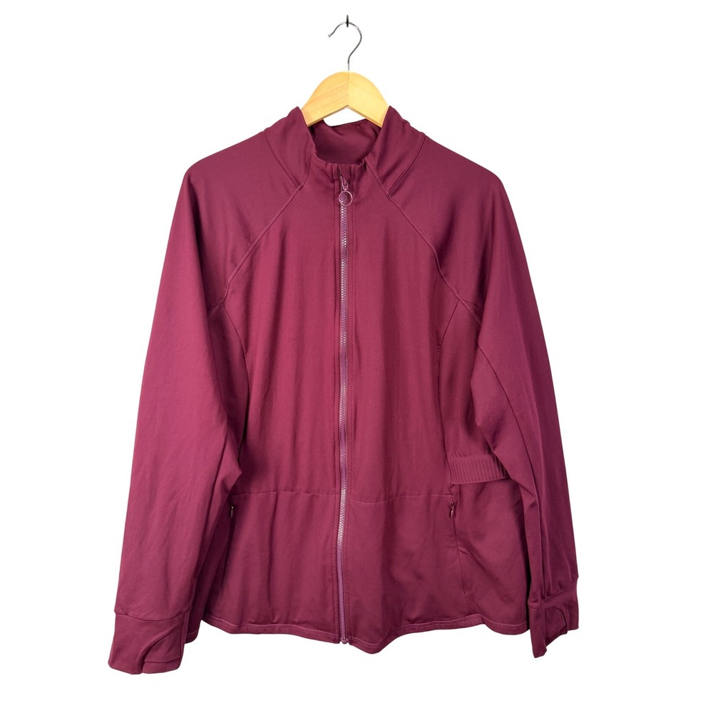Fabletics Burgundy Full Zip Jacket Mock Neck Ribbed Cuffs Pockets Women's 3X‎